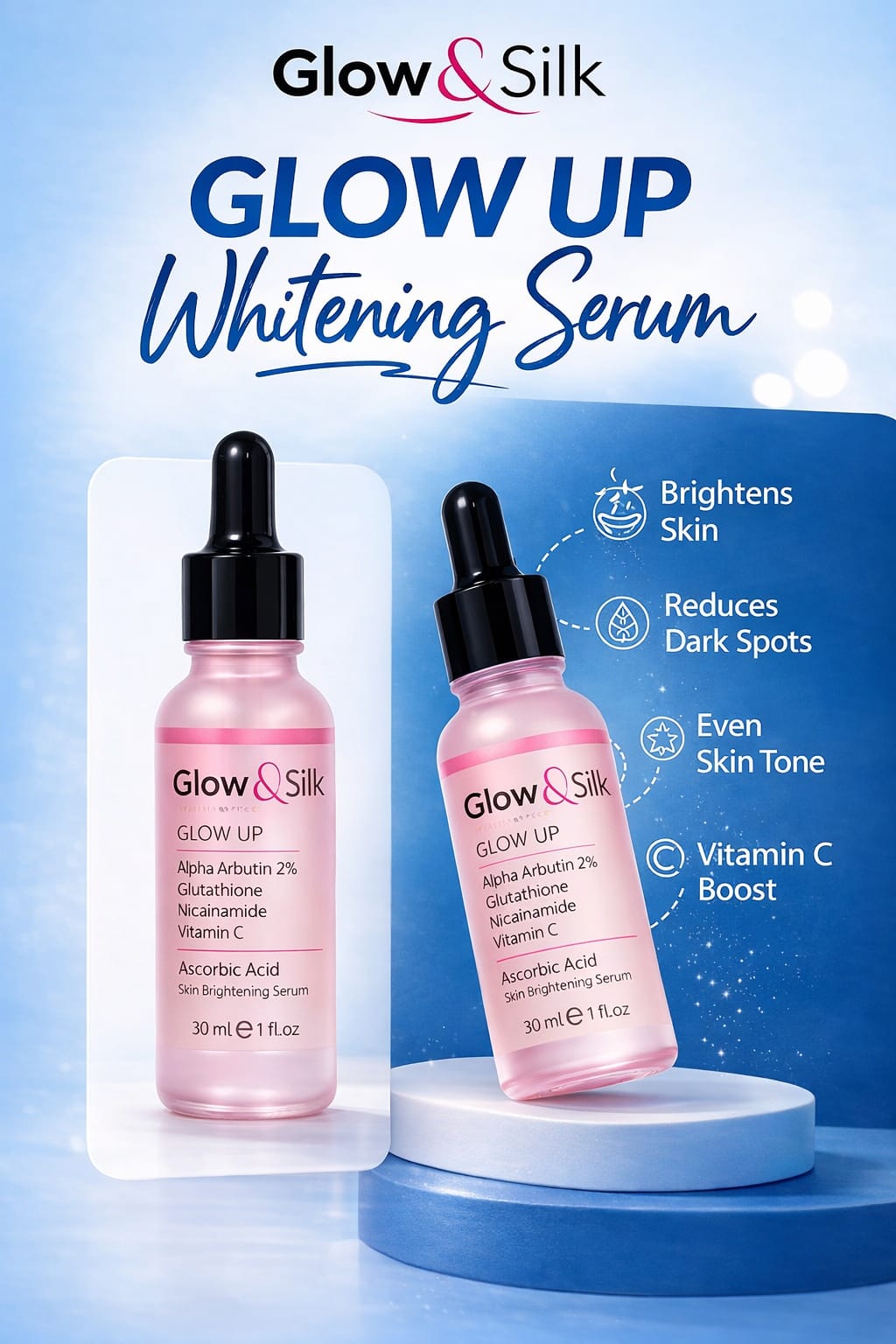 Glow & Silk Brightening Serum – Radiant Skin Formula (30ml)