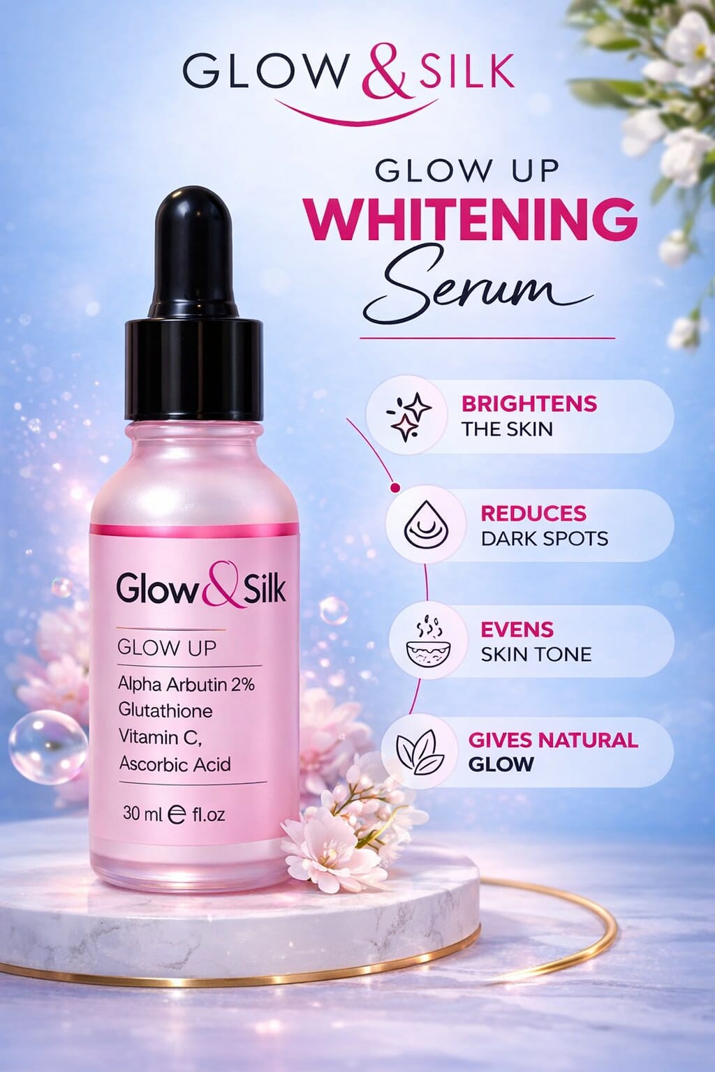 Glow & Silk Brightening Serum – Radiant Skin Formula (30ml)