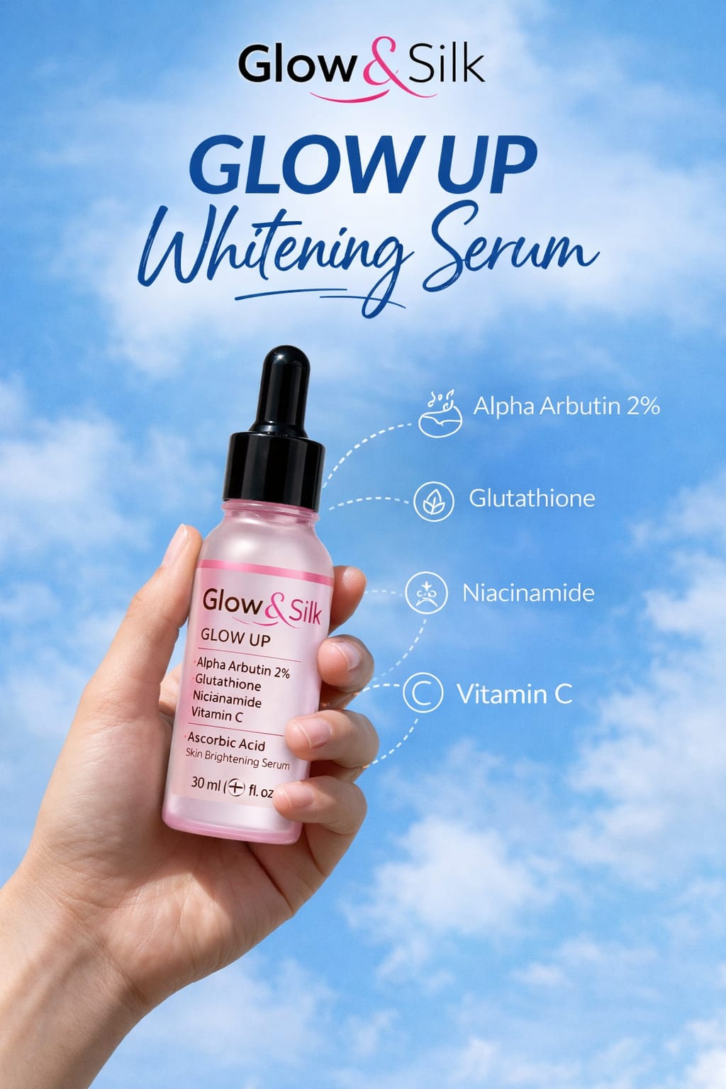 Glow & Silk Brightening Serum – Radiant Skin Formula (30ml)